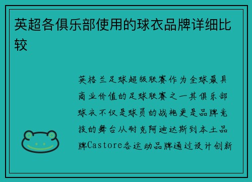 英超各俱乐部使用的球衣品牌详细比较